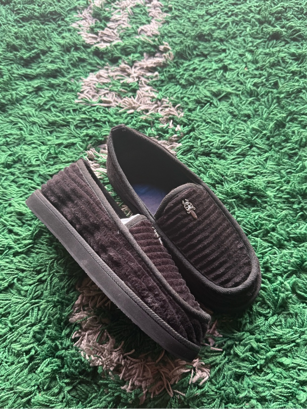 Chrome Hearts Black Corduroy Slip-On Loafers with Silver Accent